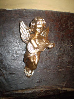 Gorgeous Danish wall hanging Cherub playing Lute Christmas ornament, Gold colour