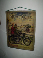 Vintage 1970's Triumph motorcycle sign depicting a 1950's scene