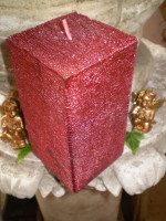 German square Red Christmas brushed metallic pillar candle, Natural wax,slow burning