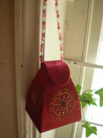 Austrian velour burgandy red beaded & embriodery Jewellery Box,Bag
