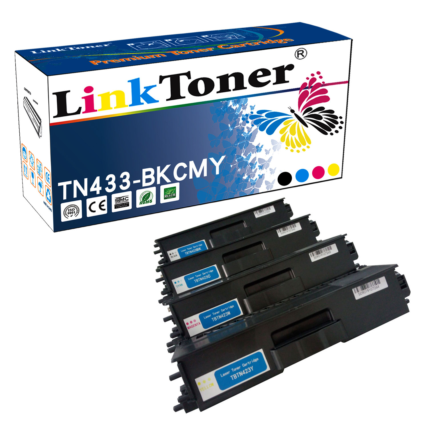 LinkToner TN433 Compatible Toner Cartridge 4 Pack for Brother