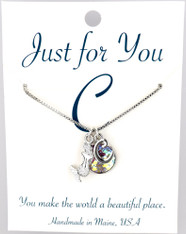 Mermaid w/ multi- colored button.  18" rhodium plated chain, silver tone.  
You choose your own initial in the box below. 