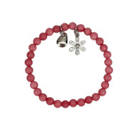 Pink Tone Flower Beaded Stretch Bracelet Nature Jewelry 