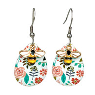 FLOWER WITH BUMBLEBEE EARRINGS FLORAL JEWELRY NATURE