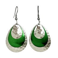 GREEN W/ HAMMERED SILVER FISHING LURE JEWELRY EARRINGS