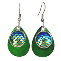 GREEN LURE WITH MERMAID SCALE BUTTON EARRINGS