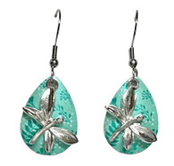 Dragonfly Earrings Teal Flowers Nature Jewelry 