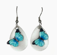 White Blue Teal Tone Butterfly Earrings Nature Jewelry