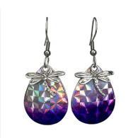 PURPLE SILVER TONE IRIDESCENT DRAGONFLY EARRINGS