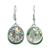 FOREST TREE GREEN SILVER IRIDESCENT EARRINGS NATURE JEWELRY 