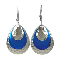 BLUE HAMMERED SILVER EARRINGS EVERYDAY JEWELRY 