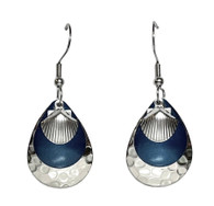 DEEP BLUE SCALLOP SEA SHELL EARRINGS HAMMERED SILVER 