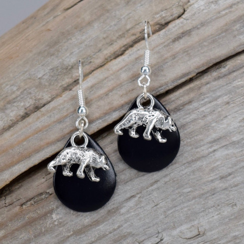 BEAR CHARM EARRINGS ON A BLACK 
 Dimensions:  3/4" x 1/2"