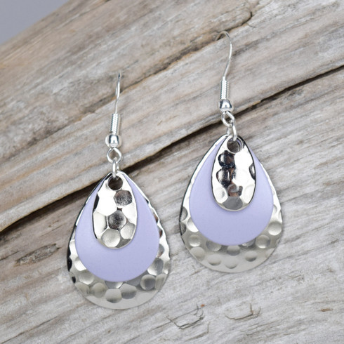LAVENDER EARRINGS WITH HAMMERED SILVER
STERLING EAR WIRE
 Dimensions:  1" x 3/4"