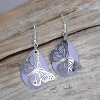 Lavender earrings with a delicate butterfly.
Dimensions:  1" x 3/4"