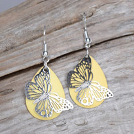 Yellow earrings with a delicate butterfly.
Sterling silver ear wires.
Dimensions:  1" x 3/4"