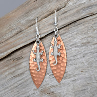 Hammered copper alligator earrings.