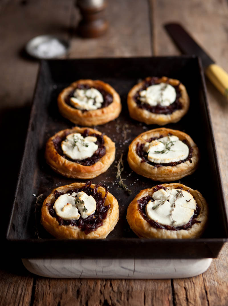 Red Wine Caramelized Onions and Goat Cheese Tartlets (Free Recipe below)
