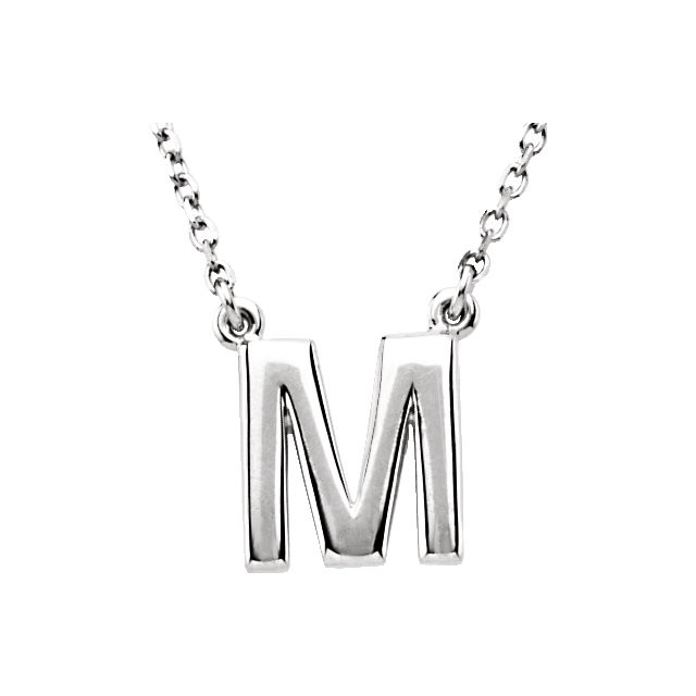 Letter M Block Initial 16 Necklace In Sterling Silver