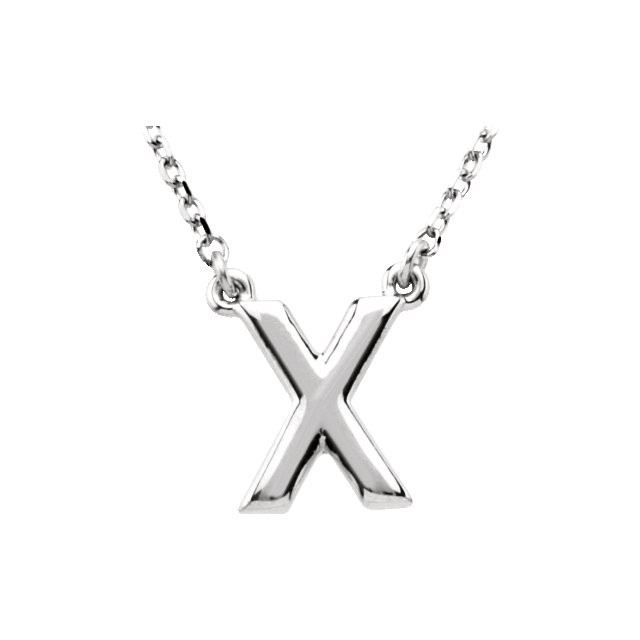 Letter X Block Initial 16 Necklace In Sterling Silver