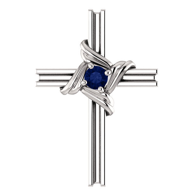 Genuine Blue Sapphire Cross Pendant In 