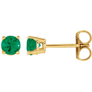 4mm Round Emerald Earrings In 14k Yellow Gold