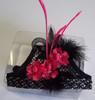 MD. Black mesh with Deep Pink flowers and black feathers