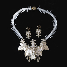 Signed STANLEY HAGLER Ivory Seed Pearl Stationary Bib Necklace 2-Piece				 							