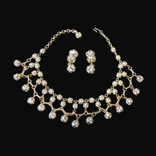 Unsigned Goldtone Brilliant Clear Rhinestone Ball Necklace Set	