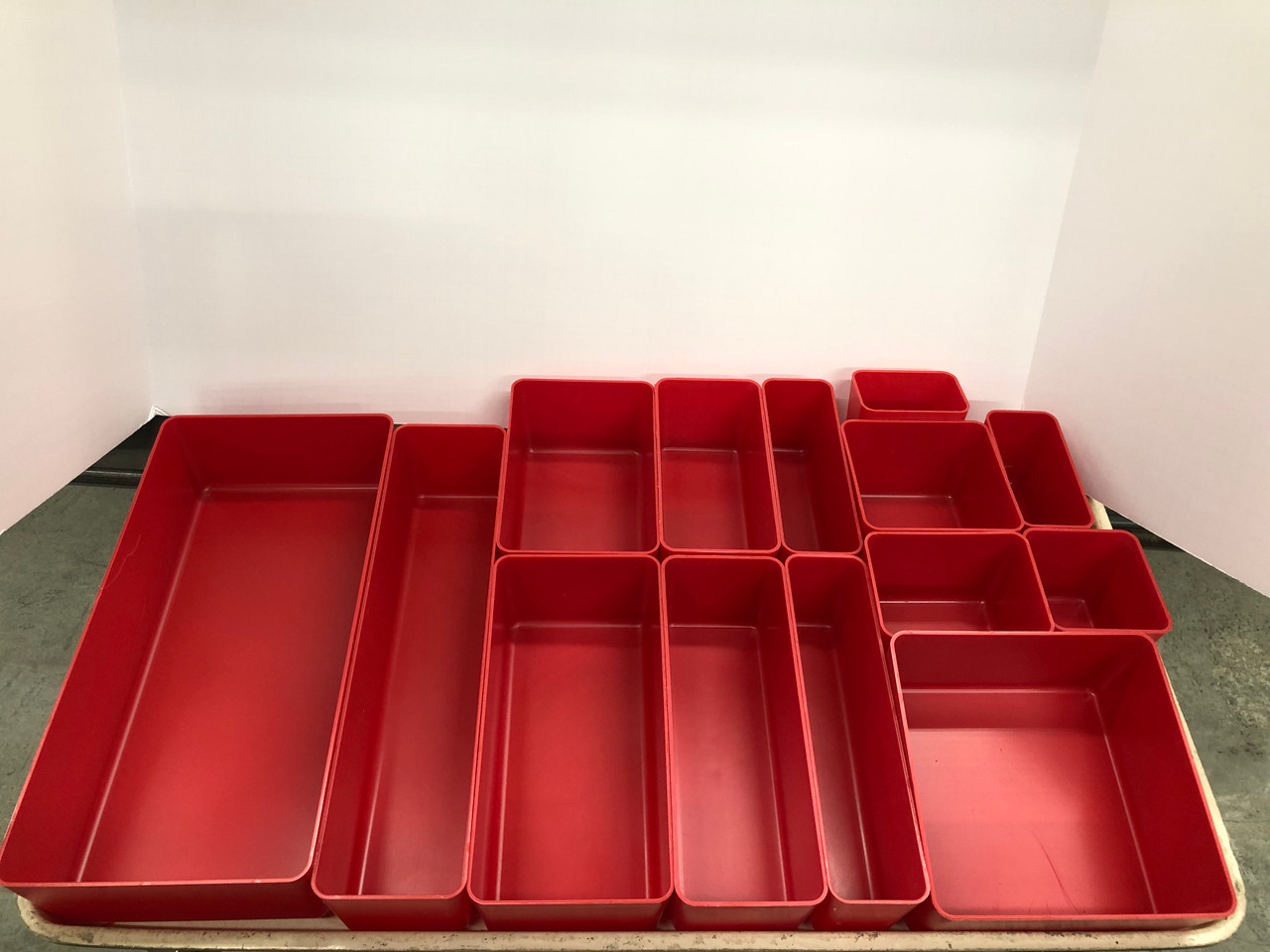 3 Deep Red Plastic Box Sample Assortment (1 each of 14 sizes)