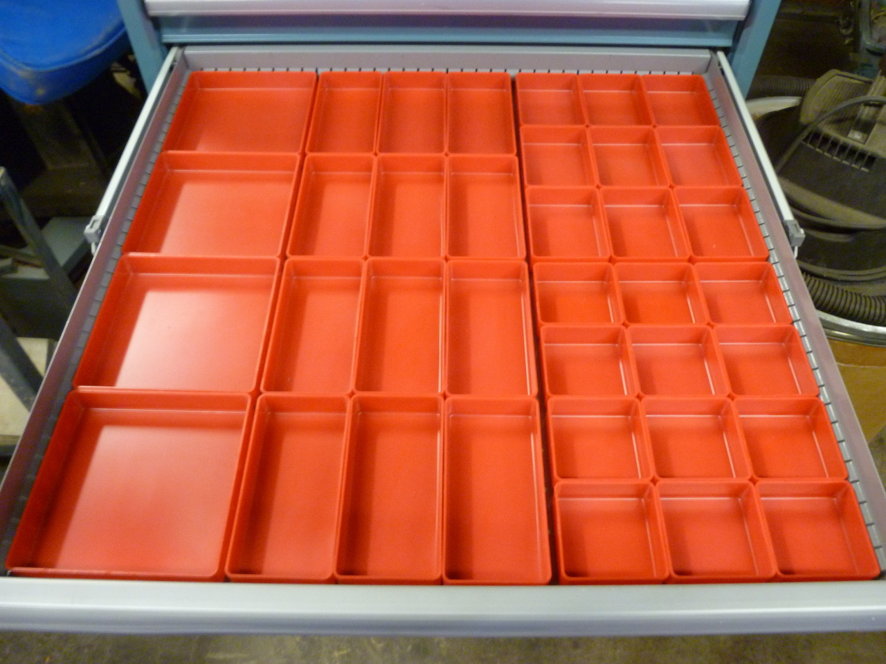48 3x4x3 deep Red Plastic Box Lista Vidmar Toolbox Organizer