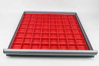 (64) 3"x3"x1" Red Plastic Drawer Organizer
