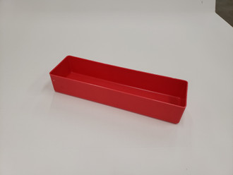 3" x 10" x 2" Red plastic box  (Actual dimensions: 2-7/8" x 9-7/8" x 1-3/4" high)