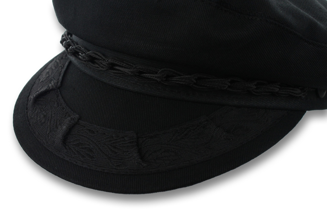 Jacobson Hat Company Black Wool Greek Fisherman Cap Medium