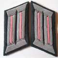 WW2 German Army Panzer Anti-tank Officers Collar Tabs, Pair. Bullion chapels with salmon pink soutache waffenfarbe on dark blue green badge cloth.