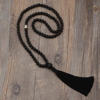 Black Lava Mala with Sterling Silver Bead
