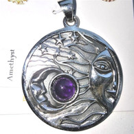Celestial Sun & Moon Sterling Silver Pendant with Choice of Gemstone