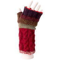 Fair Trade Cable Stripe Fingerless Hand Warmers from Nepal/ Red