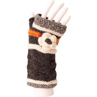 Fair Trade Fleece Lined Wool Gray & Orange Fingerless hand warmer with Flower