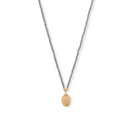 Blessed Mother Mary  14 Karat Gold Plated Charm and Labradorite Necklace