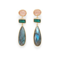 Peach Moonstone, Green glass & Labradorite Earrings