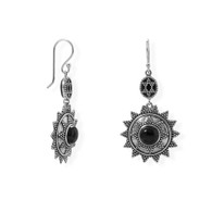 Oxidized Beaded Sun Design Black Onyx Earrings
