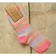 Super Soft Socks with Nordic Type Multi Colored Stripes / Pink