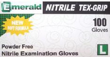 The Emerald Nitrile Powder-Free Tex-Grip Exam glove uses Soft Stretch Modulus Technology to provide a second-skin comfort level. This latex-free, powder-free, textured glove offers the very best in tactile sensitivity, chemical resistance, and blood-borne pathogen protection. The Emerald Nitrile Powder-Free Tex-Grip Exam glove reduces hand fatigue and has superior tensile strength. 100 gloves per dispenser box, 10 boxes per case, except for XXL, 90 count.