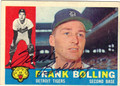 FRANK BOLLING DETROIT TIGERS AUTOGRAPHED VINTAGE BASEBALL CARD #92313H