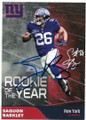 SAQUON BARKLEY NEW YORK GIANTS AUTOGRAPHED ROOKIE OF THE YEAR FOOTBALL CARD #121219D