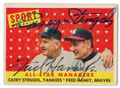 CASEY STENGEL-YANKEES & FRED HANEY-BRAVES ALL-STAR MANAGERS DOUBLE AUTOGRAPHED VINTAGE BASEBALL CARD #51723B