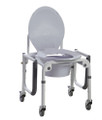 Steel Drop-Arm Commode With Wheels & Padded Armrest