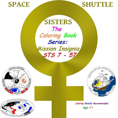 Five select  space shuttle mission insignia coloring pages of the first 27 flights of women astronauts, featuring an upper right corner color guide insignia. Ideal trial-size edition!