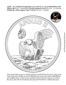 "FIRST MAN" to walk on the moon mission insignia coloring book page. FREE!